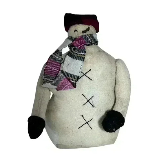 Handmade Distressed Stuffed Fabric Snowman Decoration - Rustic Christmas - Picture 4 of 11